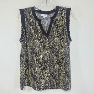 Current Air Anthro Sleeveless V-Neck Abstract Business Casual Print Top Medium